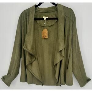 Kori America Womens Faux Suede Asymmetric Full Zip Jacket w/ Pockets Size L NWT